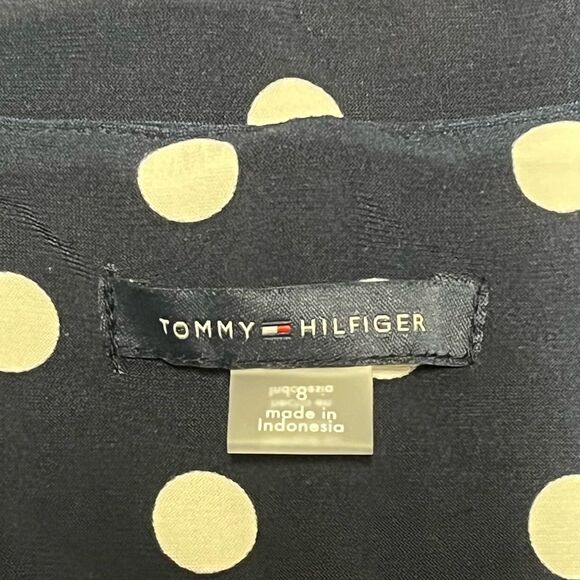 NWOT Tommy Hilfiger | Puff Sleeve V Neck Polka Dot Navy White Mini Dress 8 - Picture 4 of 7
